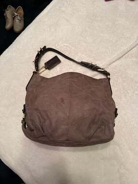 Coach Op Art Signature Suede and Snakeskin Hobo Bag